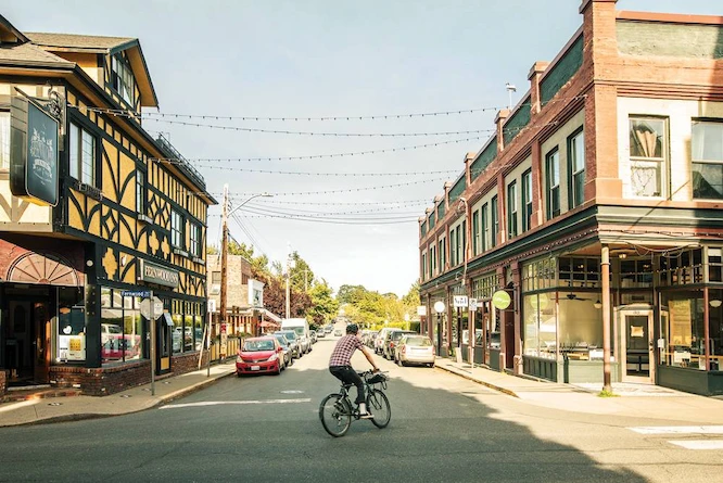 Image of Biker Exploring Fernwood's Vibrant Streets in Victoria, BC