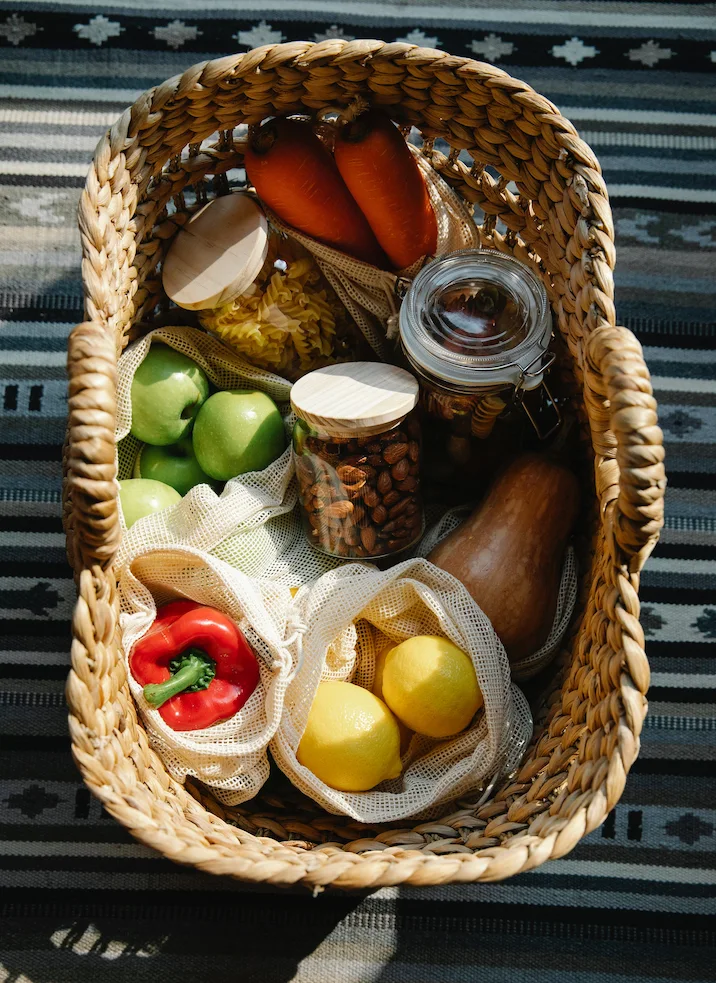 Basket of food from donations for the Gift of Good Food Fundraiser